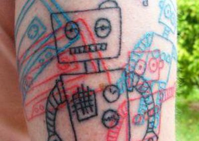 Overlapped Robots and Cassette Tapes Tattoo