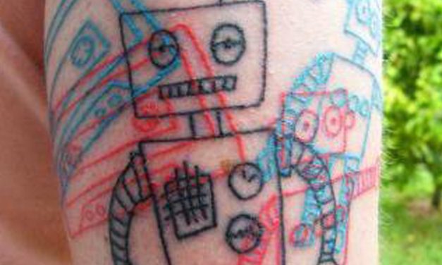 Overlapped Robots and Cassette Tapes Tattoo