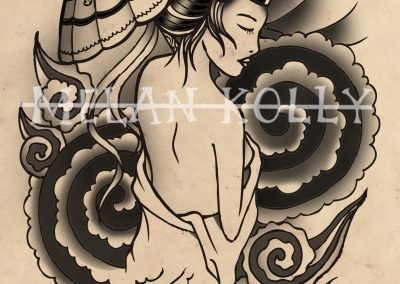 Geisha with Parasol and Clouds