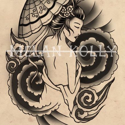 Geisha with Parasol and Clouds