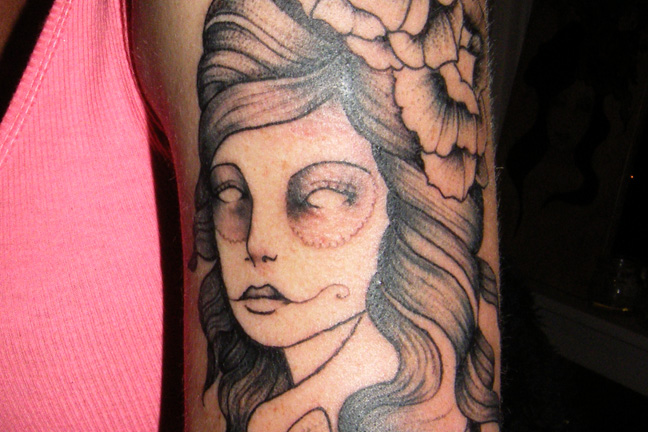 Gypsy Girl & Roses Arm Tattoo