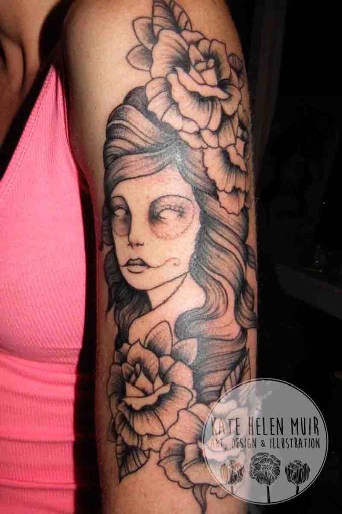 tattoo arm gypsy girl roses