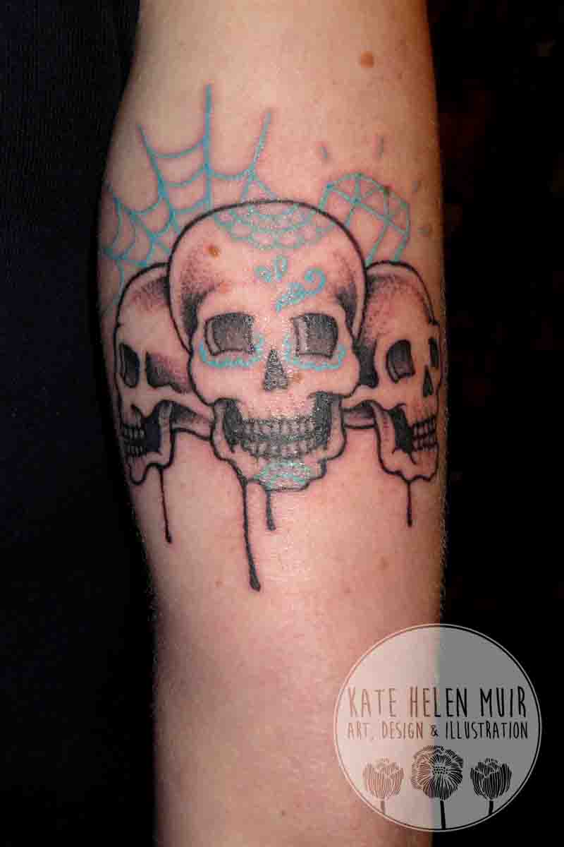 tattoo arm sugar skulls diamond spiderweb