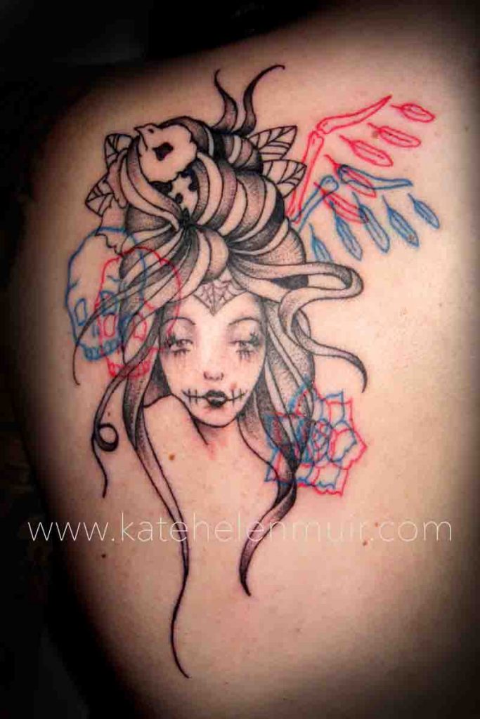 tattoo back gypsy sugar skull birds bones