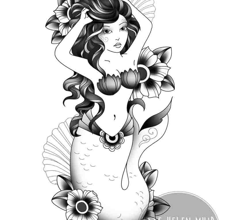 A stunning tattoo design featuring a majestic mermaid amidst stormy waves  on Craiyon