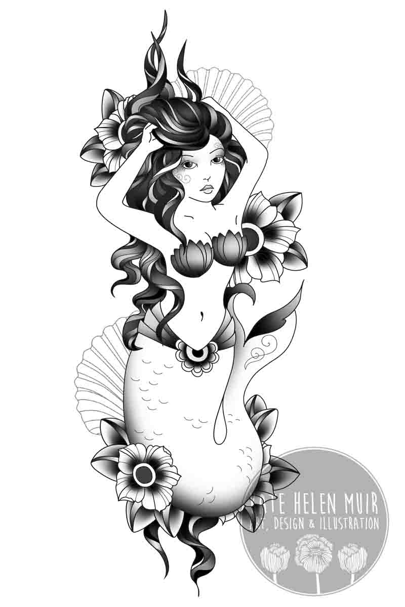 Mermaid Tattoo Design Royalty Free Stock SVG Vector and Clip Art