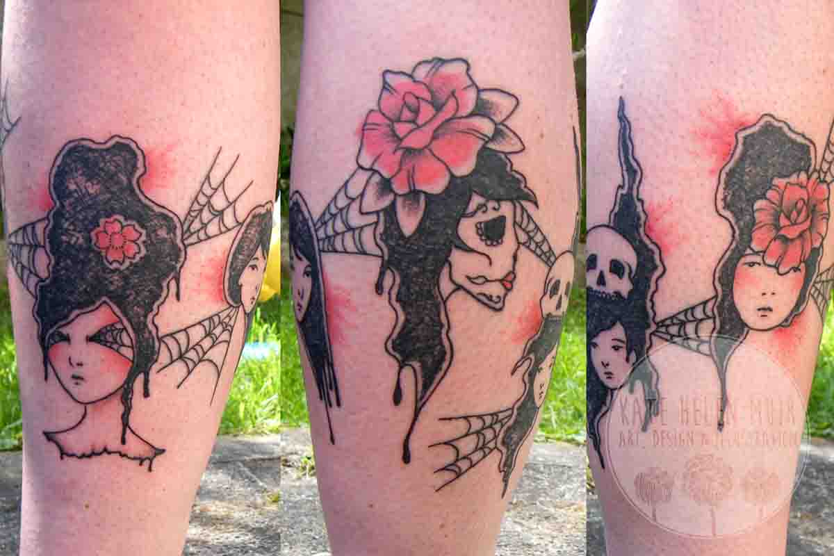 tattoo leg spiderwebs gypsy skull girls
