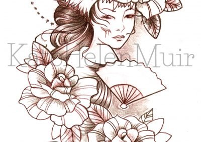 Tiger Head Gypsy with Fan & Roses