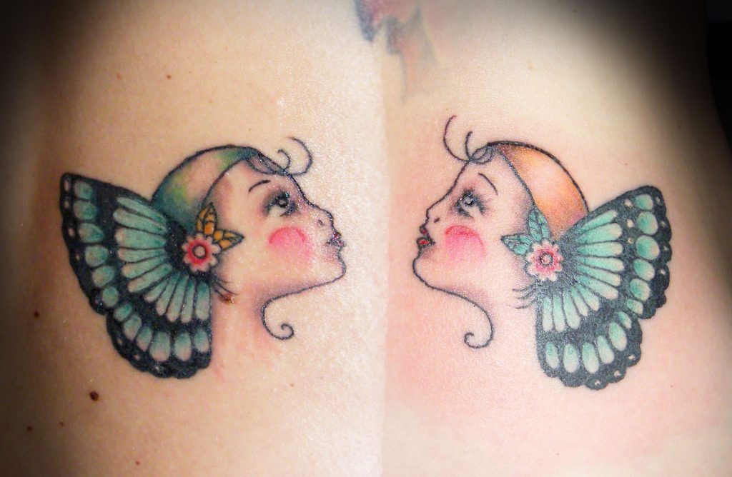 butterfly girls angel faces side tattoo