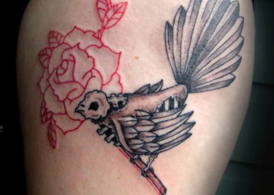Fantail Skull and Rose Tattoo