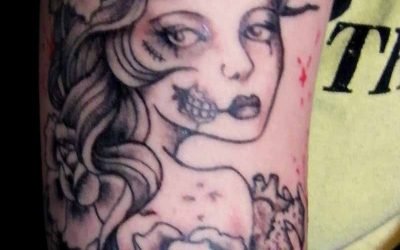 Zombie Lady and Roses Arm Tattoo