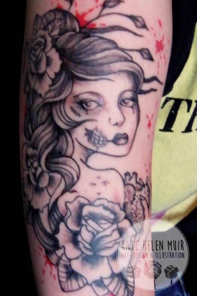 tattoo arm zombie roses