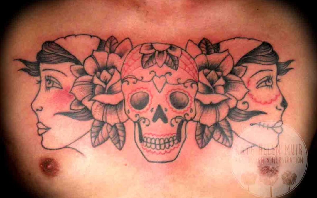 Gypsy Girls and Sugar Skull Chest Tattoo