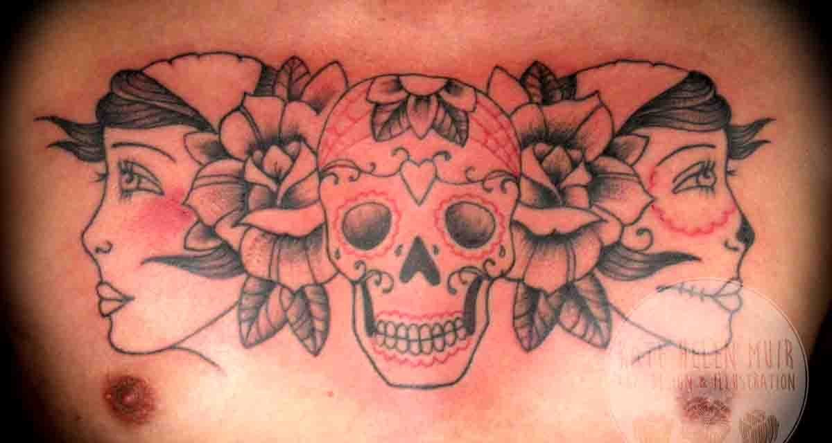 Gypsy Girls and Sugar Skull Chest Tattoo