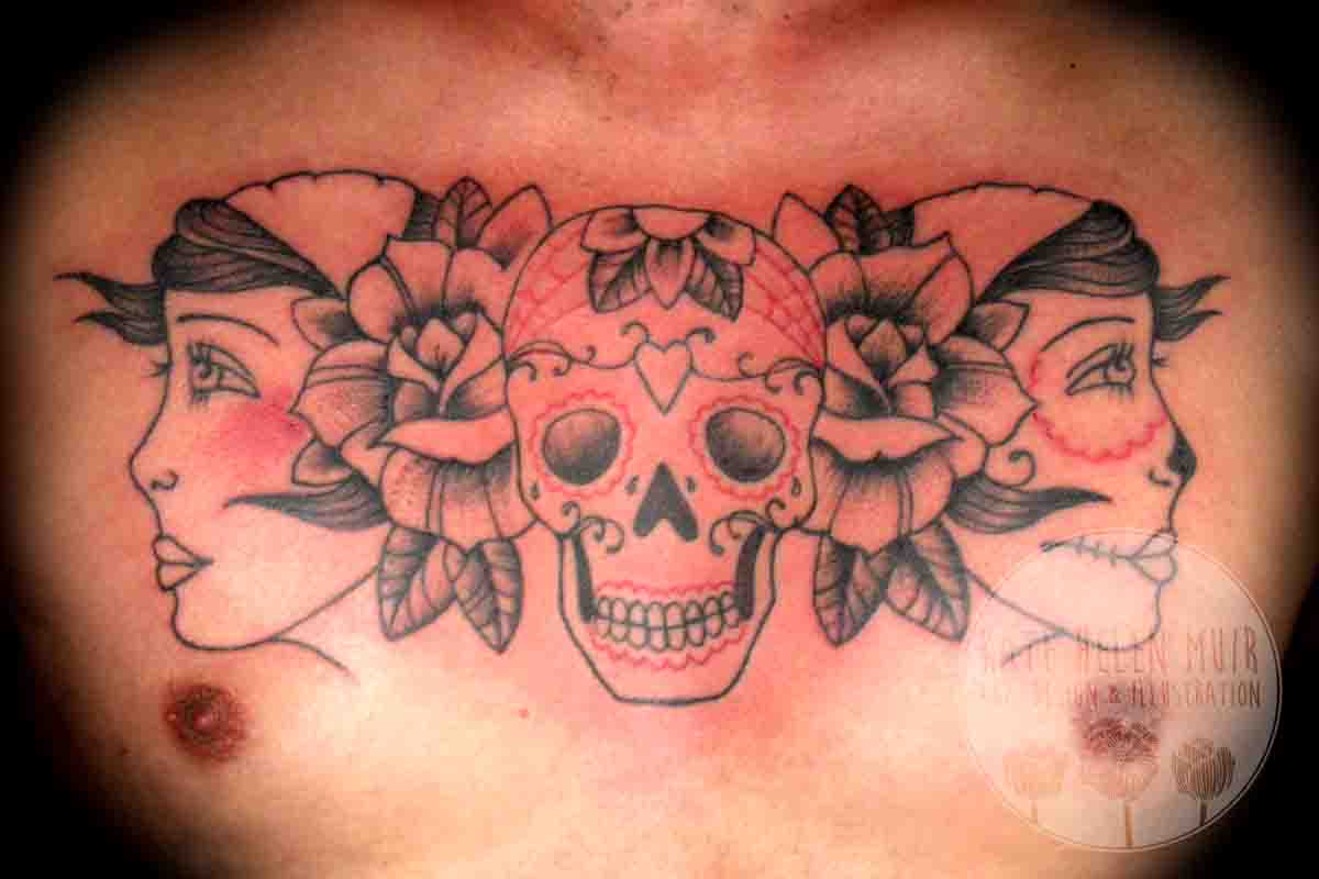 tattoo chest gypsy sugar skull
