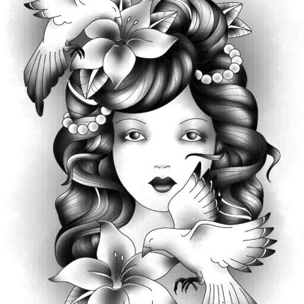 Gypsy, Lilys and Magpies Custom Tattoo Design