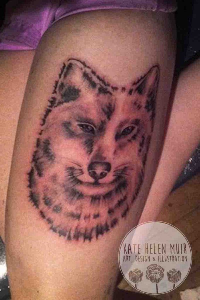 tattoo leg thigh wolf