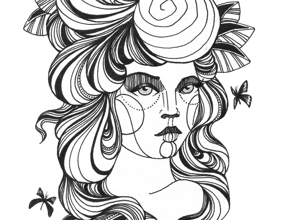 Ink Line Drawing Girl – Needs no Direction | KateHelenMuir