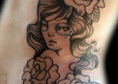 Gypsy Girl and Roses Side Tattoo