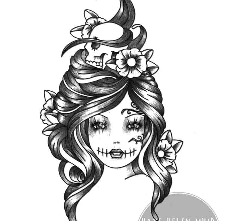 Gypsy Skull and Flowers in Hair