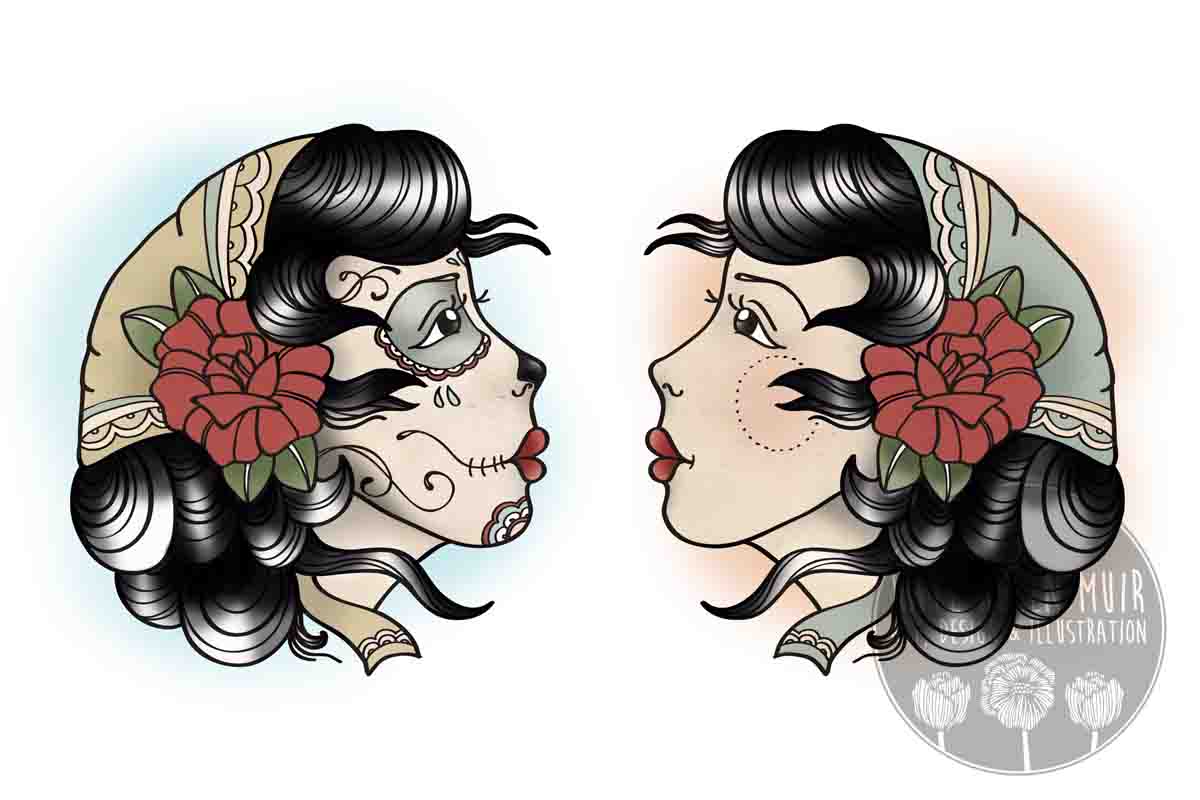 tattoo design hand gypsy sugar skull