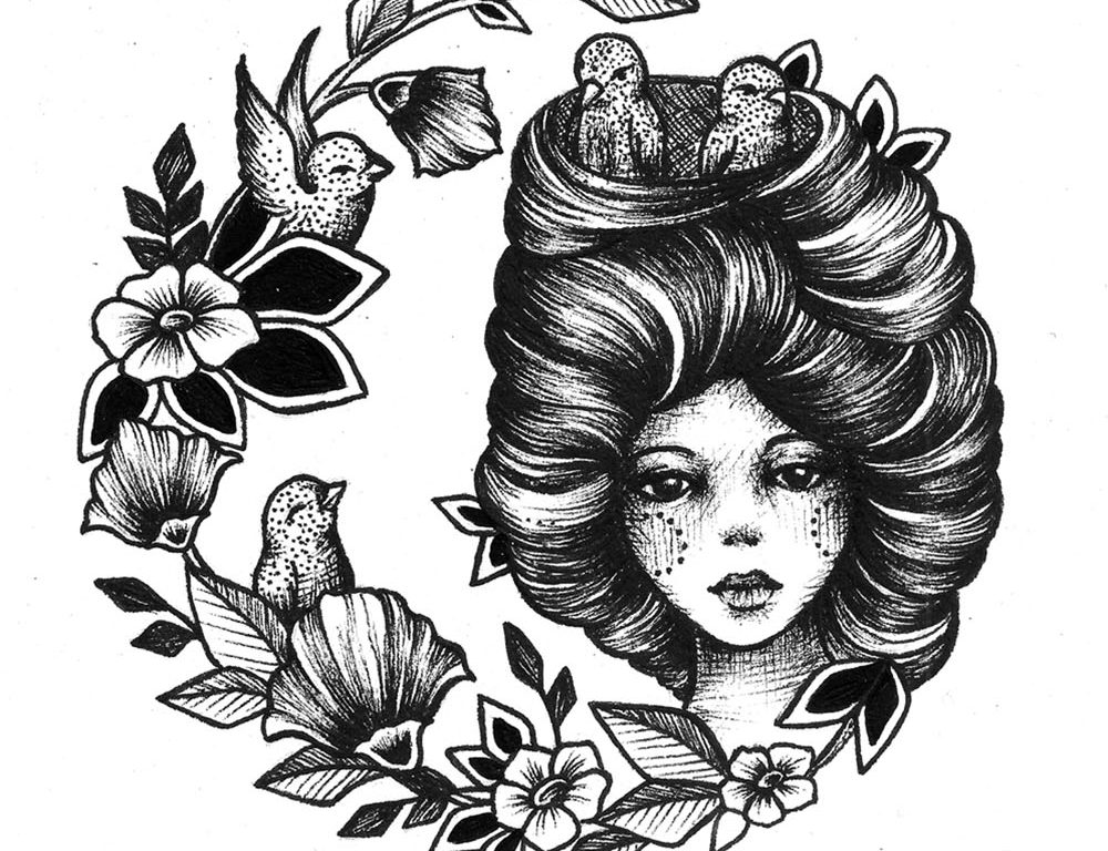 Ink Girl – Girl, Flowers, Birds
