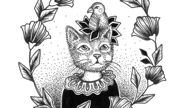 Cat Ink Design – Cat and Bird