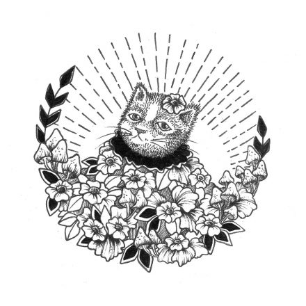 Cat Ink Design – Cat in Flowers
