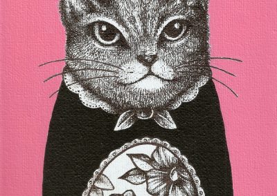 Paint and Ink drawing on Canvas – Pink Cat