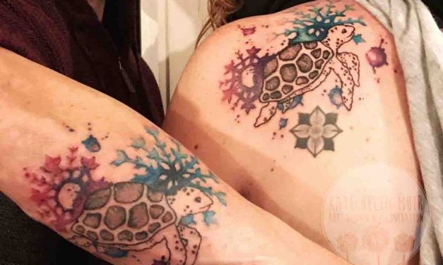Snowflakes and Turtle Watercolour Style Tattoo