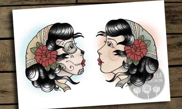 tattoo design gypsy girls sugar skull faces drawing