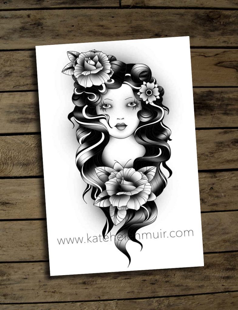 gypsy girl tattoo design illustration