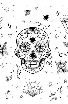 Sugar Skull Tattoo Flash Art Design