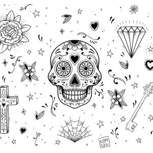 Sugar Skull Tattoo Flash Art Design