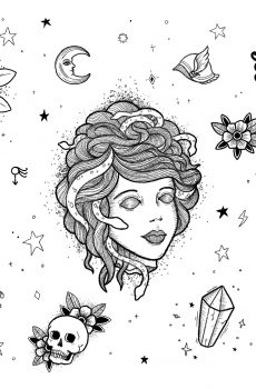 Medusa tattoo flash art sheet