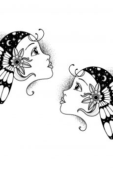 Butterfly Angel Face Tattoo Design