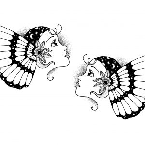 Butterfly Angel Face Tattoo Design