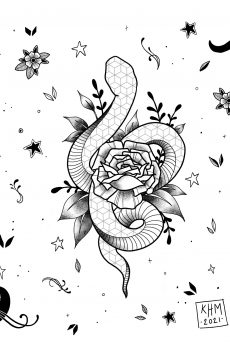 snake tattoo flash art design