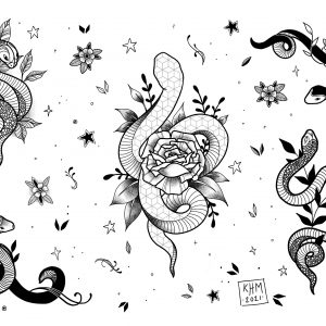snake tattoo flash art design