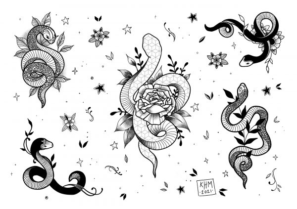 snake tattoo flash art design