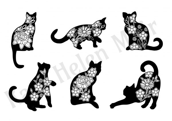 Cats Flowers Silhouette