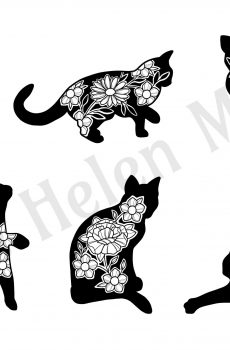 Cats Flowers Silhouette