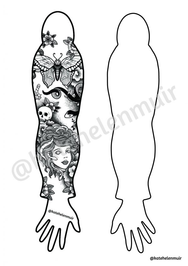 Medusa, Snakes and Butterfly tattoo sleeve design