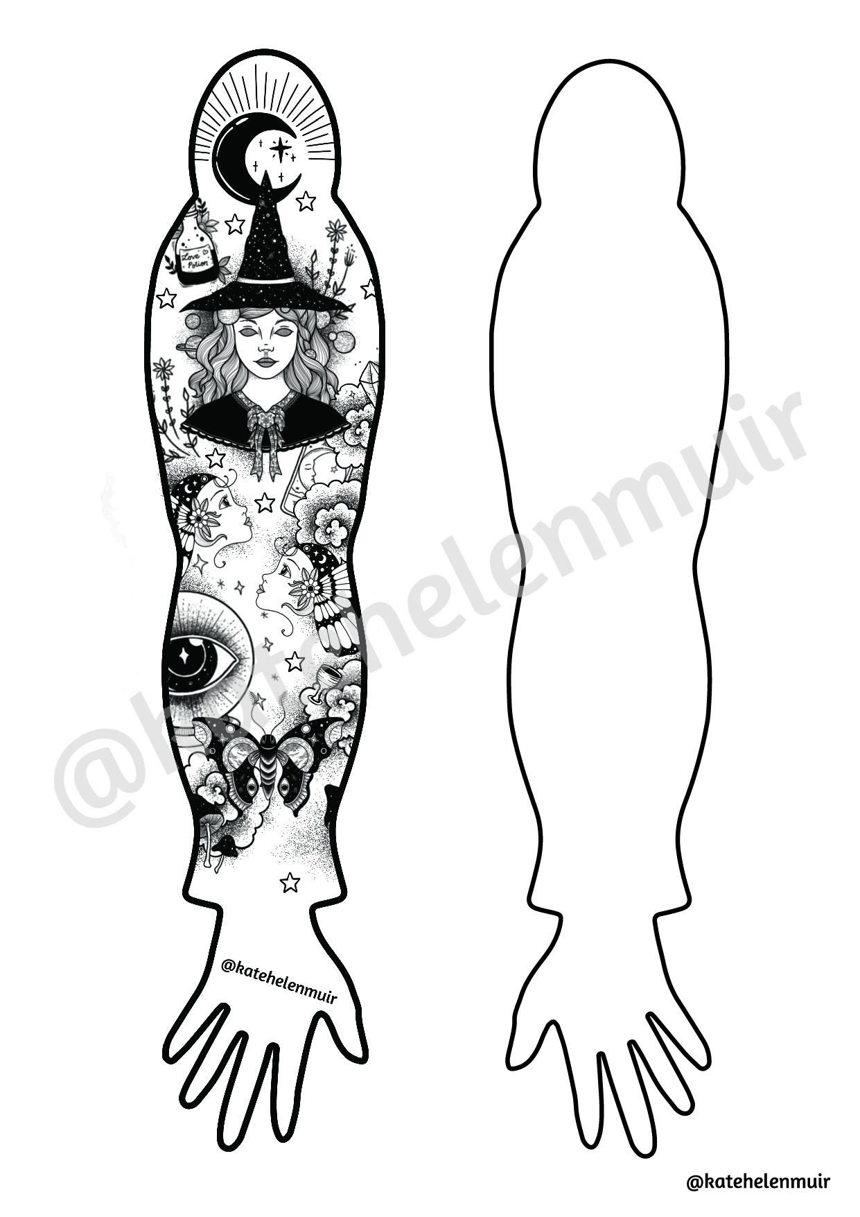 WITCH SLEEVE FLASH- MOON AND CLOUDS-01